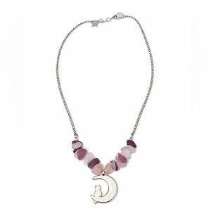 Amethyst & Rose Quartz Crystal Necklace 18” Stainless Steel Magnetic Clasp